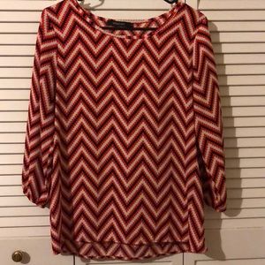 Red, White, and Navy Blue Chevron blouse